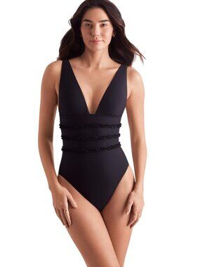 NWT Mimi Flamingo Soleil Solids Sonny One Piece Swimsuit 900050231 Black 12